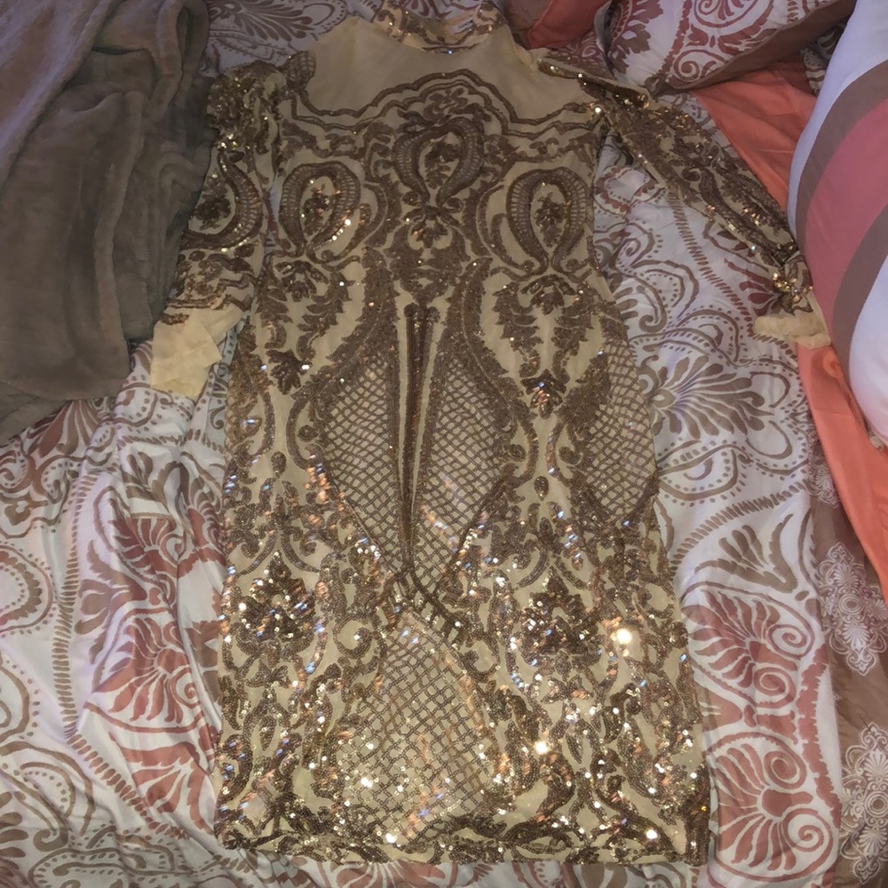 Gold See-Through Sparkly Dress